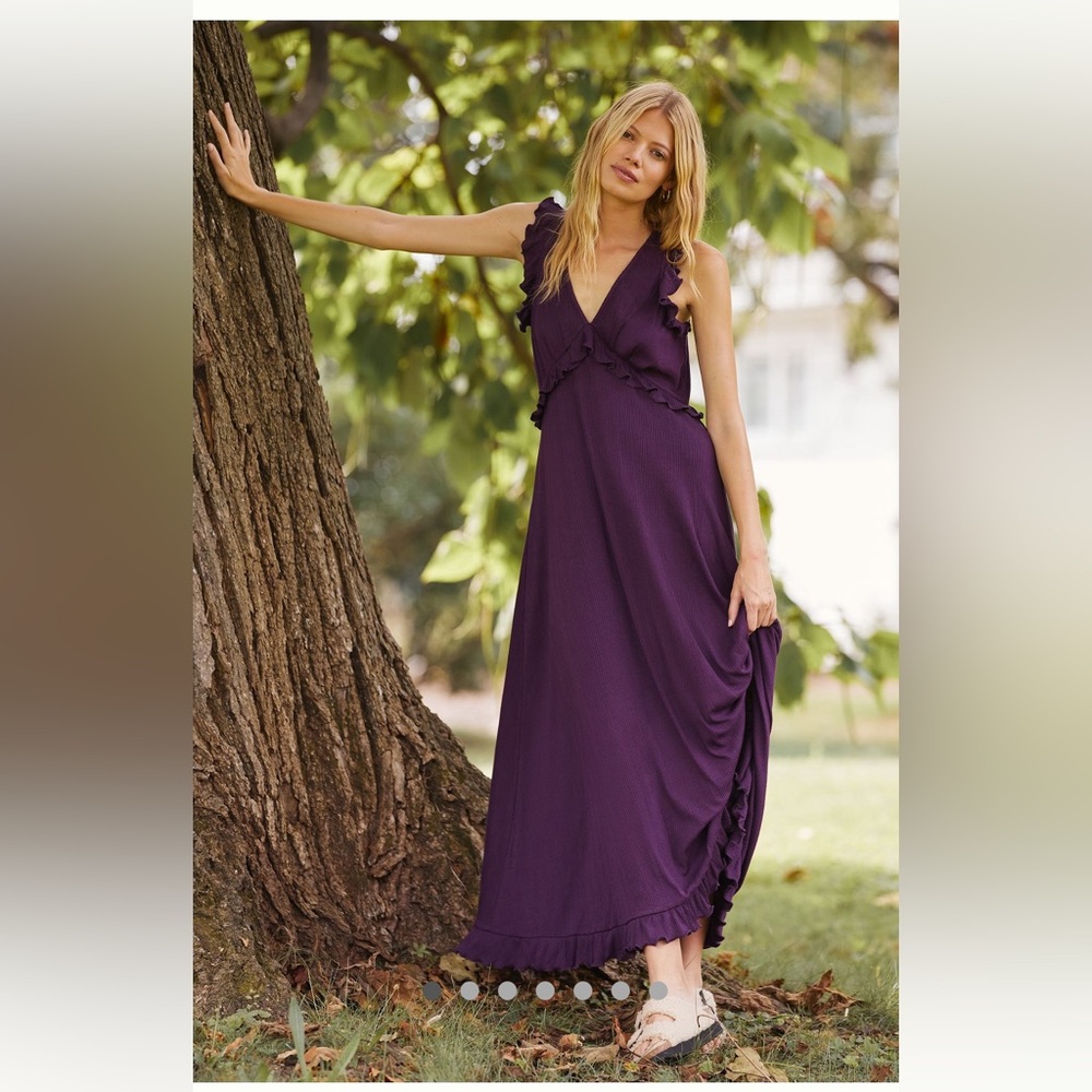 Deep V Ruffled Maxi Dress from anthropology S